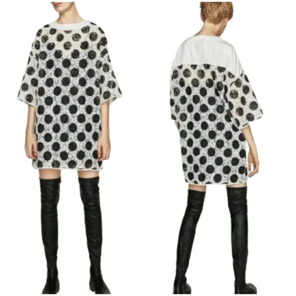 Zara Dresses & Skirts - Zara Contrast Fabric Lace Polka Dot Mini Shift Dress NWT Size Small